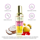 Flawless Magic Oil Hair Serum | Coconut Oil, Rose Petal Oil, & Marula Oil with Keratin Booster